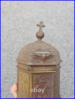 Antique Bronze Religious collection money box wall mount angel rare