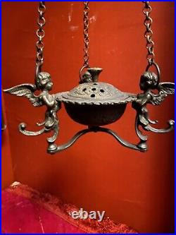 Antique Bronze Renaissance Wall Brackets Pair Religious Bell And Incense Holder