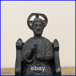 Antique Bronze St. Peter Statue, Seated Figure, Religious Collectible Antique Bronze St. Peter Statue, Seated Figure, Religious Collectible