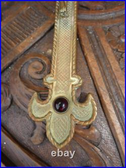 Antique Bronze french Religious crucifix cross Red Stones