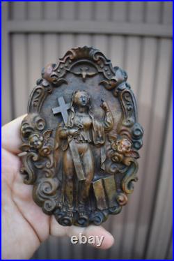 Antique Bronze madonna holy spirit angels plaque religious