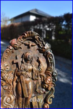 Antique Bronze madonna holy spirit angels plaque religious