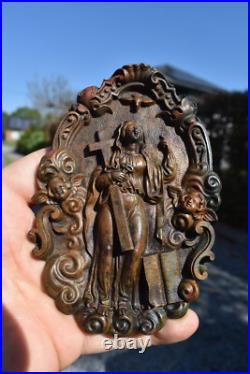 Antique Bronze madonna holy spirit angels plaque religious