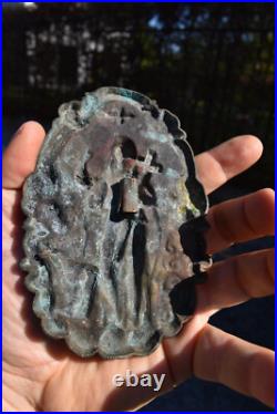 Antique Bronze madonna holy spirit angels plaque religious