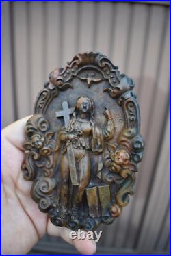Antique Bronze madonna holy spirit angels plaque religious