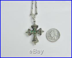 Antique Byzantine Sterling Silver Ruby Emerald Reversible Cross Pendant Necklace