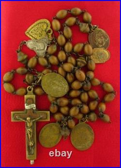 Antique CATACOMB CRUCIFIX Rosary Religious ROME CATACOMBS SOIL RELIC + 6 Medals