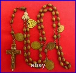 Antique CATACOMB CRUCIFIX Rosary Religious ROME CATACOMBS SOIL RELIC + 6 Medals