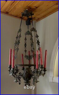 Antique CHURCH RELIGIOUS GOTHIC HANGING LIGHT Chandelier Candelabra Candle Lamp