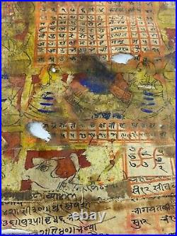 Antique Canvas Hand Written Hindu Religious Manuscripts With Miniature Painting