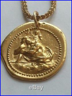 Antique Cartier 24k France Religious Medal & KDM 22k Chain 23.4 14.74 grams
