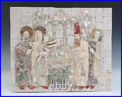 Antique Carved Mother of Pearl Coral Religious Plaque Mosaic Devotional Icon MOP