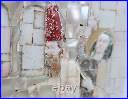 Antique Carved Mother of Pearl Coral Religious Plaque Mosaic Devotional Icon MOP