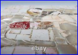 Antique Carved Mother of Pearl Coral Religious Plaque Mosaic Devotional Icon MOP