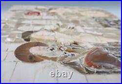 Antique Carved Mother of Pearl Coral Religious Plaque Mosaic Devotional Icon MOP