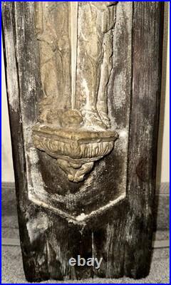 Antique Carved Oak Gothic Crusader Knight Saint Plaque Panel Figure Religious