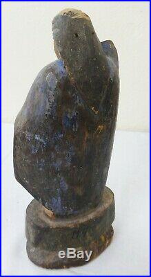 Antique Carved & Painted Wooden Religious Figure Early 19th Century