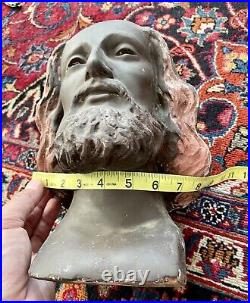 Antique Carved Wood And Gessoed Religious Santos Head From The 1900's