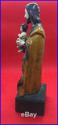 Antique Carved Wood Polychrome Religious Saint Santos Joseph Baby Jesus Figure