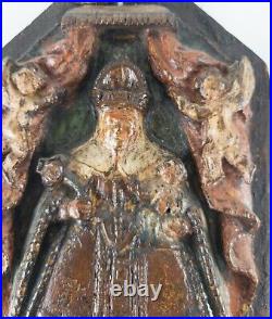 Antique Carved Wood Religious Icon Low Relief Madonna and Child Polychrome
