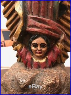 Antique Carved Wood Religious Santos Mary Guadalupe