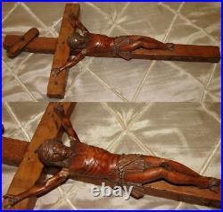 Antique Carved Wood Religious Sculpture, Medieval Style Christ Corpus, 17 Cross