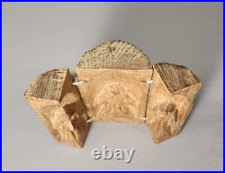 Antique Carved Wood Religious Triptych Christ Shrine, Rustic, 4.5 H/FREE SHIP