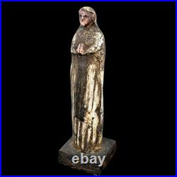 Antique Carved Wood Santo Madonna Figure Catholic Folk Art Religious Statue