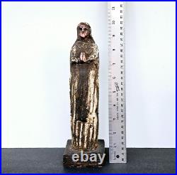 Antique Carved Wood Santo Madonna Figure Catholic Folk Art Religious Statue