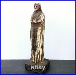 Antique Carved Wood Santo Madonna Figure Catholic Folk Art Religious Statue