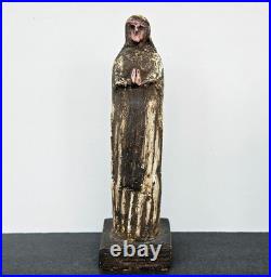 Antique Carved Wood Santo Madonna Figure Catholic Folk Art Religious Statue