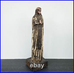 Antique Carved Wood Santo Madonna Figure Catholic Folk Art Religious Statue