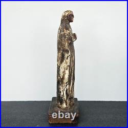 Antique Carved Wood Santo Madonna Figure Catholic Folk Art Religious Statue