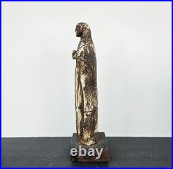 Antique Carved Wood Santo Madonna Figure Catholic Folk Art Religious Statue