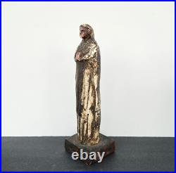 Antique Carved Wood Santo Madonna Figure Catholic Folk Art Religious Statue