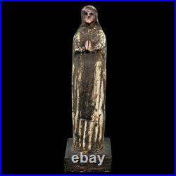 Antique Carved Wood Santo Madonna Figure Catholic Folk Art Religious Statue