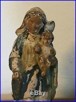 Antique Carved Wood Santos Saint Church Religious Figure Mary & Jesus 18th 19 c