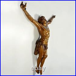 Antique Carved Wood Sculpture Corpus Jesus Christ Religious Altar Statue
