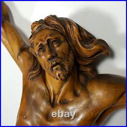 Antique Carved Wood Sculpture Corpus Jesus Christ Religious Altar Statue