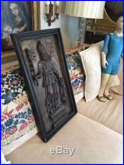 Antique Carved Wooden Religious Panel Of King David Early Piece Amazing Detail