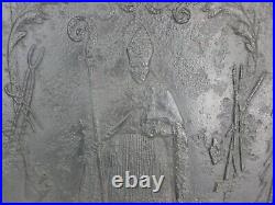 Antique Cast Iron Fire Plate Back Religious St Eligius Elooi Patron Blacksmiths