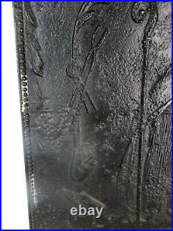 Antique Cast Iron Fire Plate Back Religious St Eligius Elooi Patron Blacksmiths