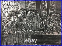 Antique Cast Iron Plaque The Last Supper' In Relief, Religious, Ecclesiastical