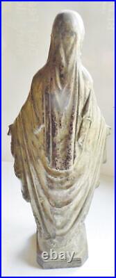 Antique Cast Metal Virgin Mary Immaculate Religious Holy Statue Heavy Lead 12in