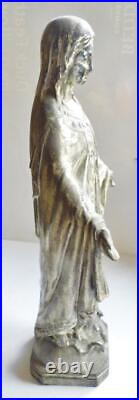 Antique Cast Metal Virgin Mary Immaculate Religious Holy Statue Heavy Lead 12in