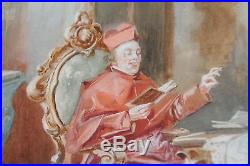 Antique Catholic Cardinal Watercolor Painting by Michaud