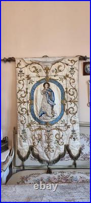 Antique Catholic Church Religious Processional Banner Virgin Mary Early 1900s
