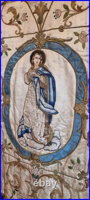 Antique Catholic Church Religious Processional Banner Virgin Mary Early 1900s