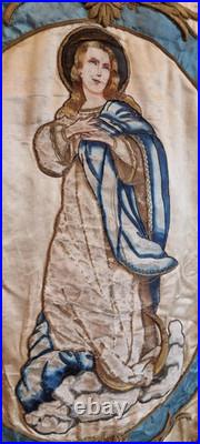Antique Catholic Church Religious Processional Banner Virgin Mary Early 1900s