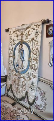Antique Catholic Church Religious Processional Banner Virgin Mary Early 1900s